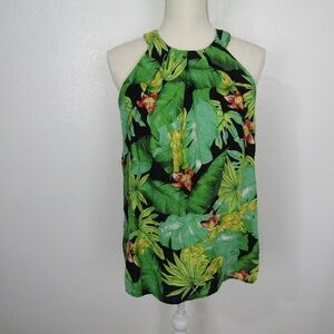 Nicole Miller Green Floral Sleeveless Top